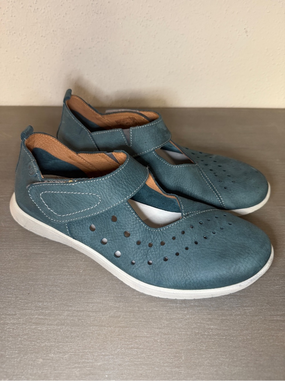 Josef Seibel Mary Jane Comfort Shoes Blue Leather Perforated Women US 10 10.5